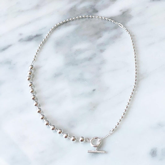 silver925 asymmetry ball chain necklace